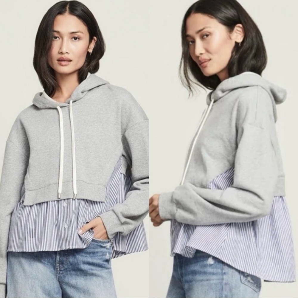 VERONICA BEARD Hockley Cotton Drawstring Striped Sweatshirt Hoodie